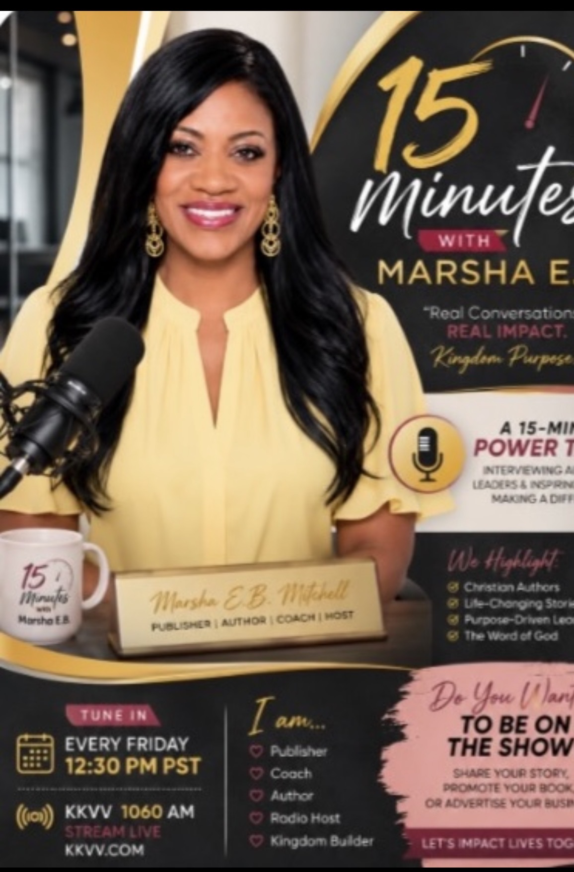 Marsha E.B. hosting 15 Minutes with Marsha E.B.
